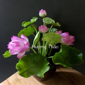 Hoa dat Sen hồng ( bình lu nâu H32cm)