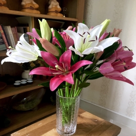 Hoa dat Hoa ly trắng +hồng đậm  0820 (H50cm)