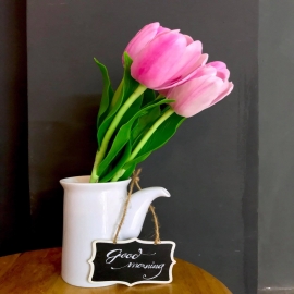 Hoa dat Tulip hồng bình có quai 3 hoa (H28cm)