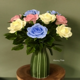 Hoa dat Hoa hồng 3 màu bình quai xanh